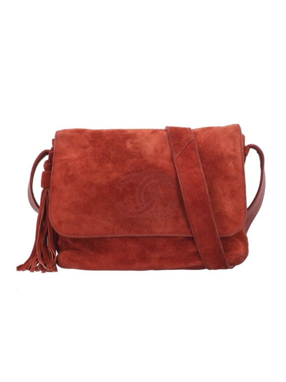 Chanel Shoulder Bag Suede Red